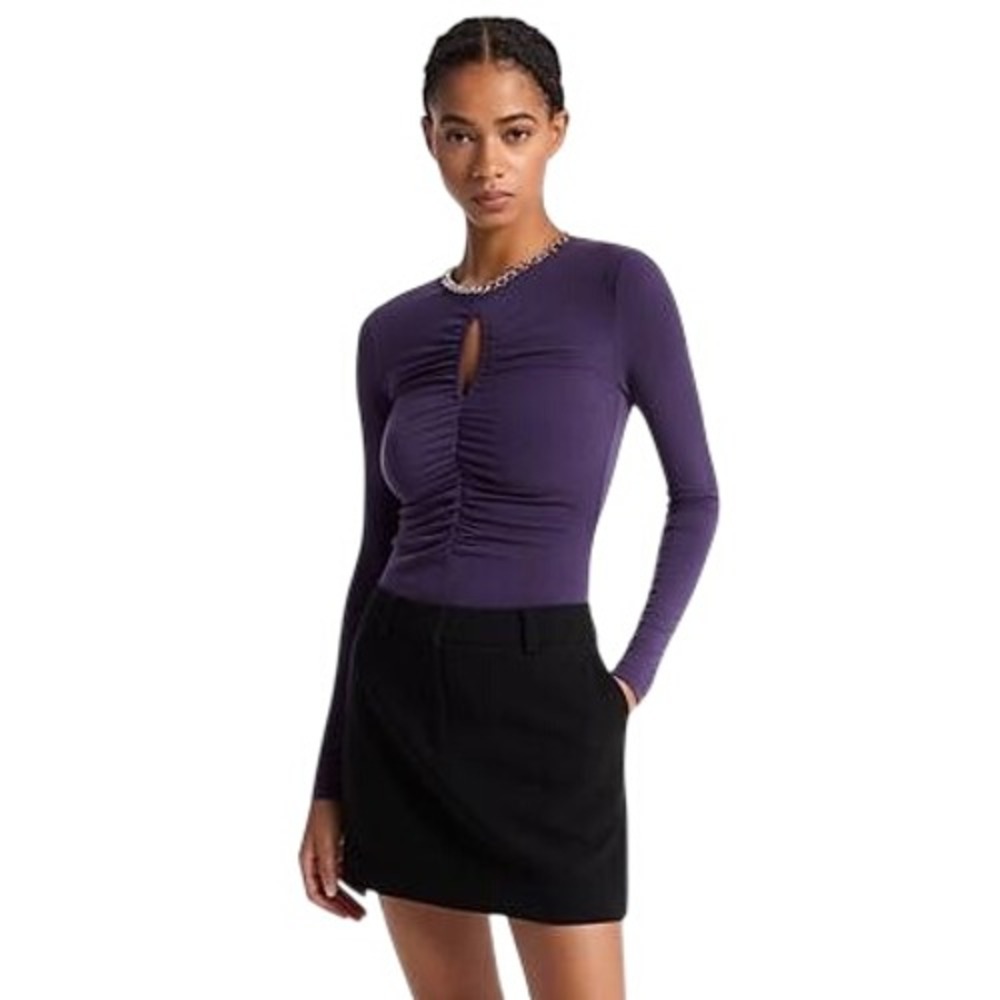 Michael Kors Women's Embellished Matte Jersey Keyhole Top Purple Size Large